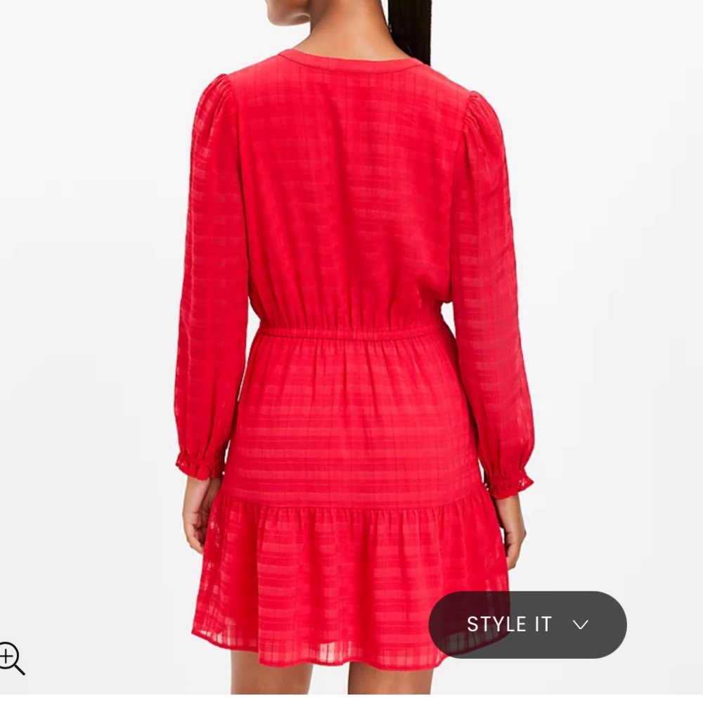 Loft Plaid Pintucked Tiered Flare Dress in Red, Size Medium - Picture 2 of 16